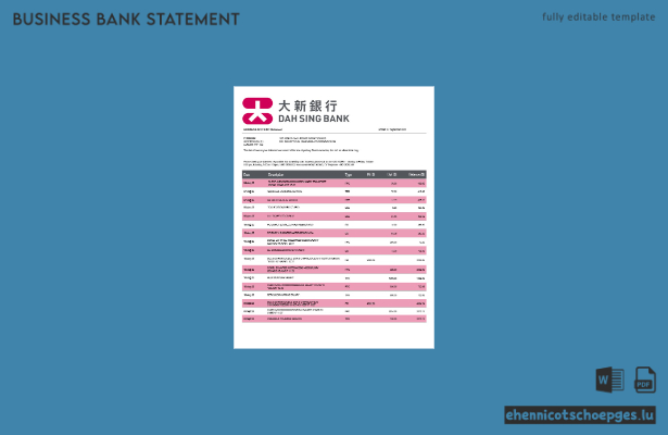 Dah Sing Bank Firmenkontoauszug (Word- und PDF-Beispiel)